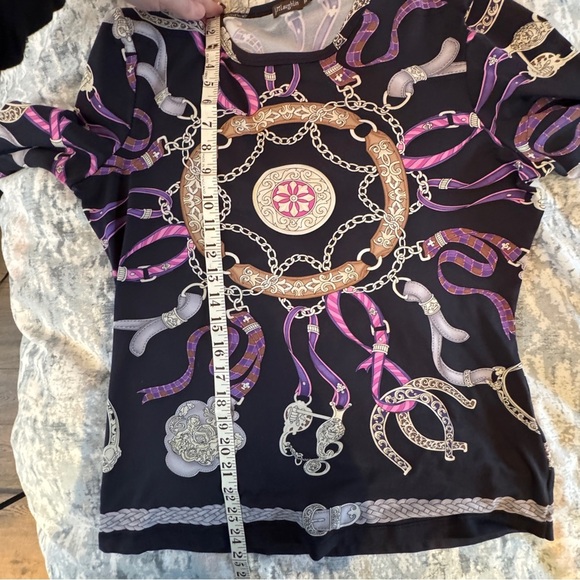 J. Mclaughlin Catalina Cloth Top Sz M Knit Signature Equestrian Print Classic - Picture 13 of 15